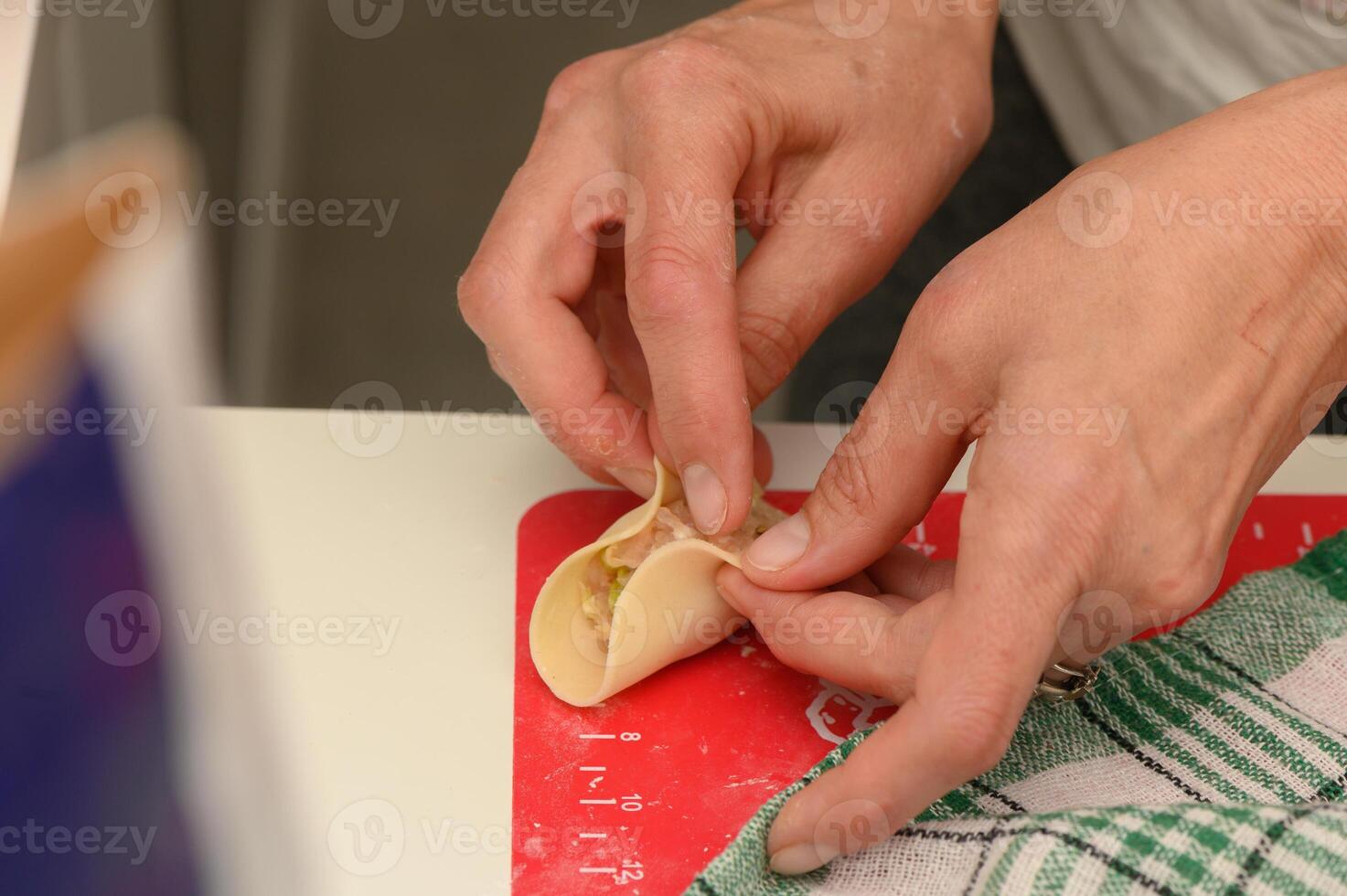 Crafting homemade dumplings with fresh ingredients in a cozy kitchen during afternoon photo
