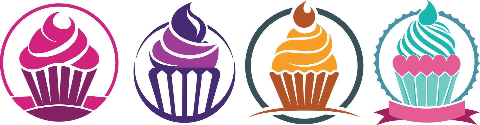 Cupcake logo design collection set vector