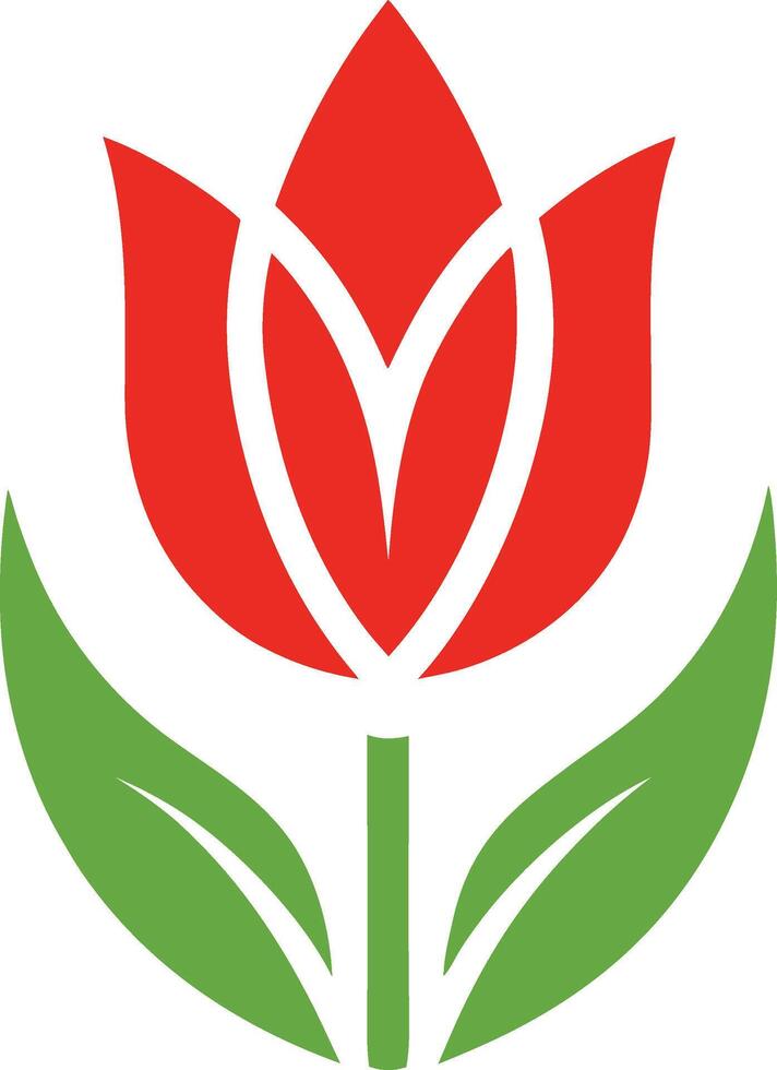 Tulip in full bloom, with petals of vibrant red and contrasting green foliage logo vector