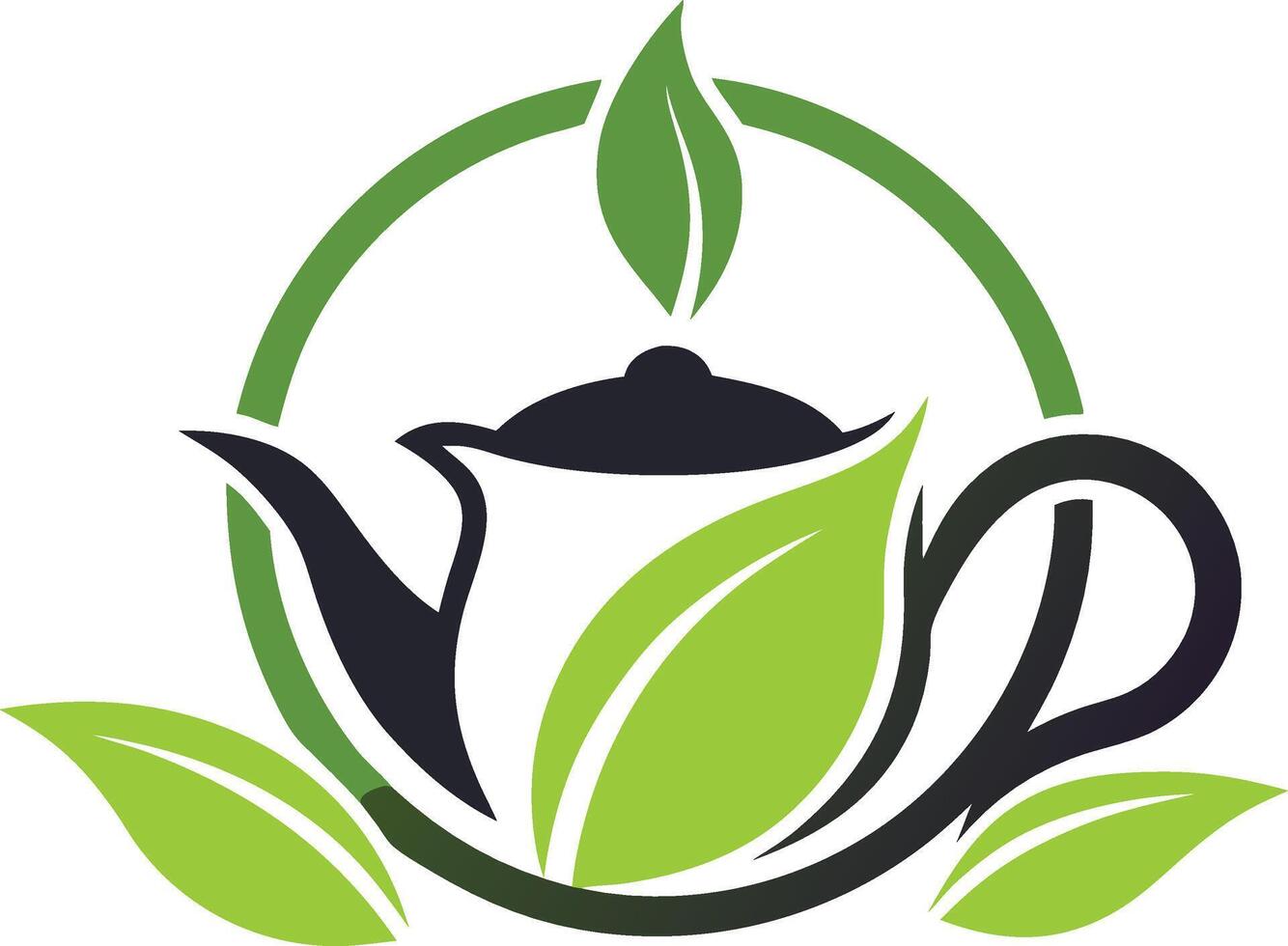 Teapot surrounded by lush green leaves logo design vector