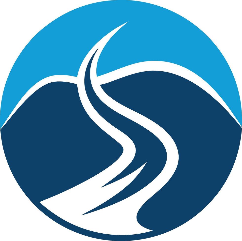Blue logo depicts a winding path or river flowing through a landscape vector