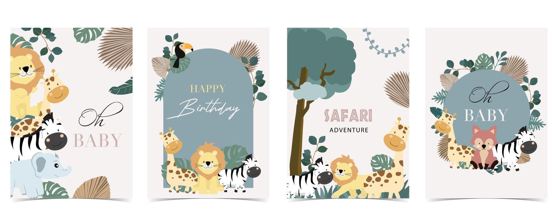 cute boho safari template banner for a4 vertical design with paper palm leaves vector
