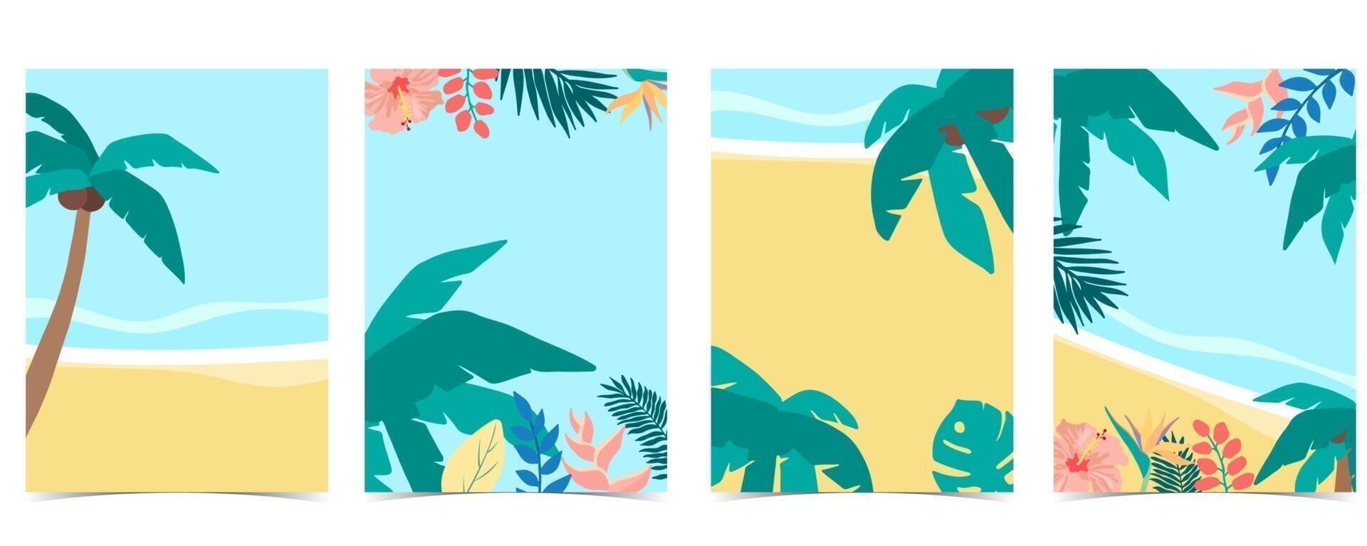 summer background set with palm,coconut tree,sea,beach vector