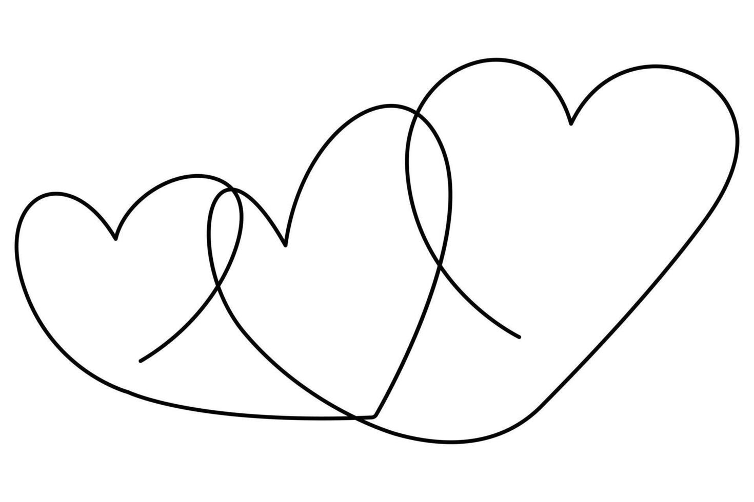 Single line art of three hearts hand-drawn design vector
