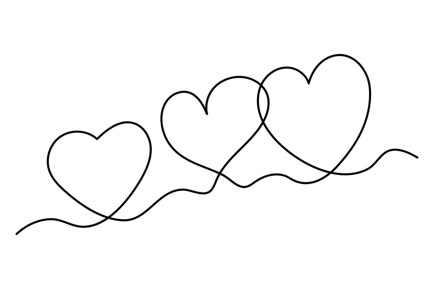 Romantic one-line hearts illustration vector