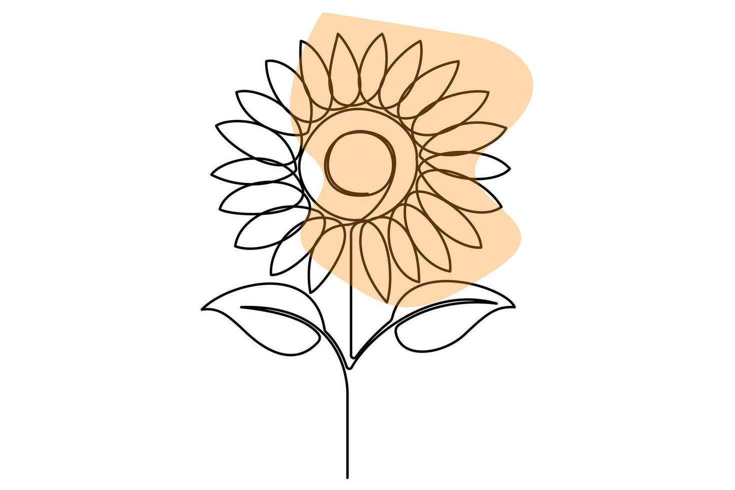 Continuous one-line sunflower and leaf illustration vector