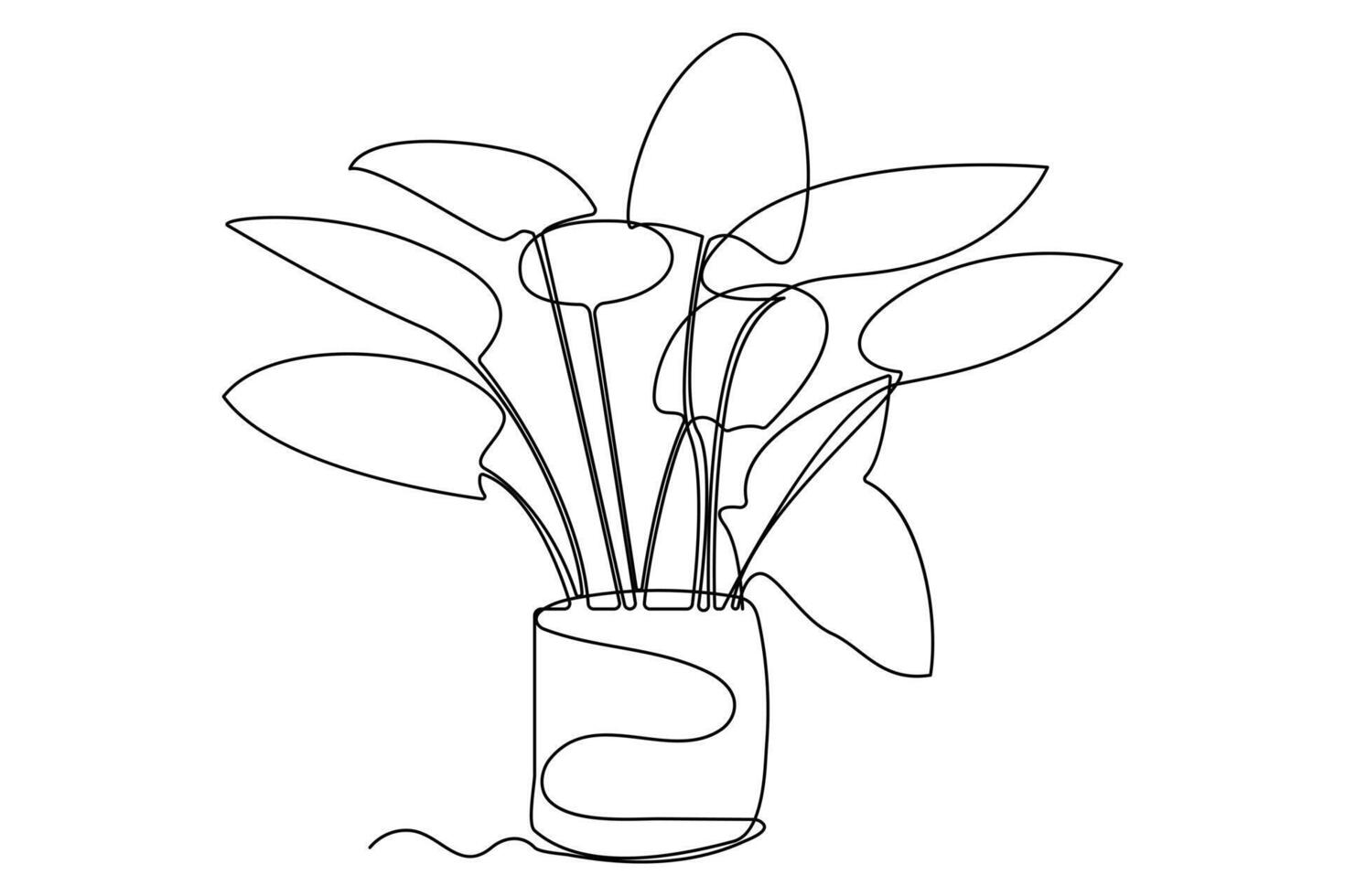 Continues One line drawing of elegant plants in a vase illustrator vector