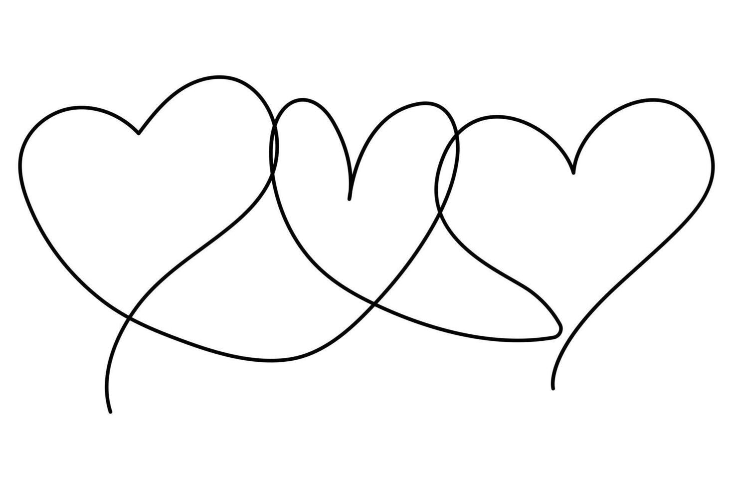 Elegant one-line hearts outline illustration vector