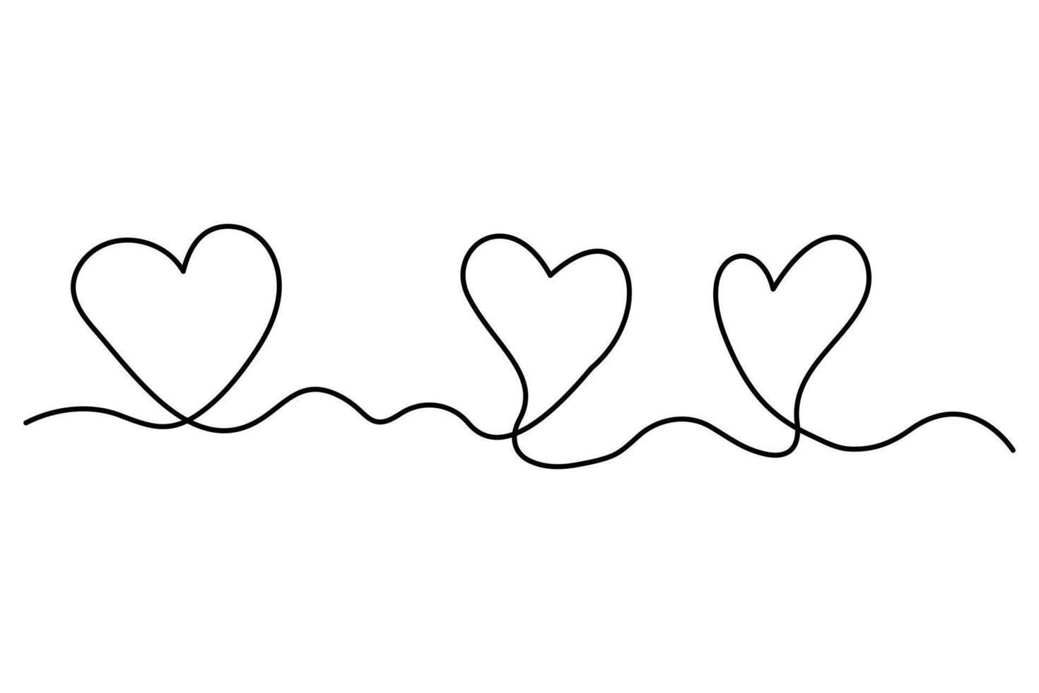 Artistic three hearts one-line hand sketch vector