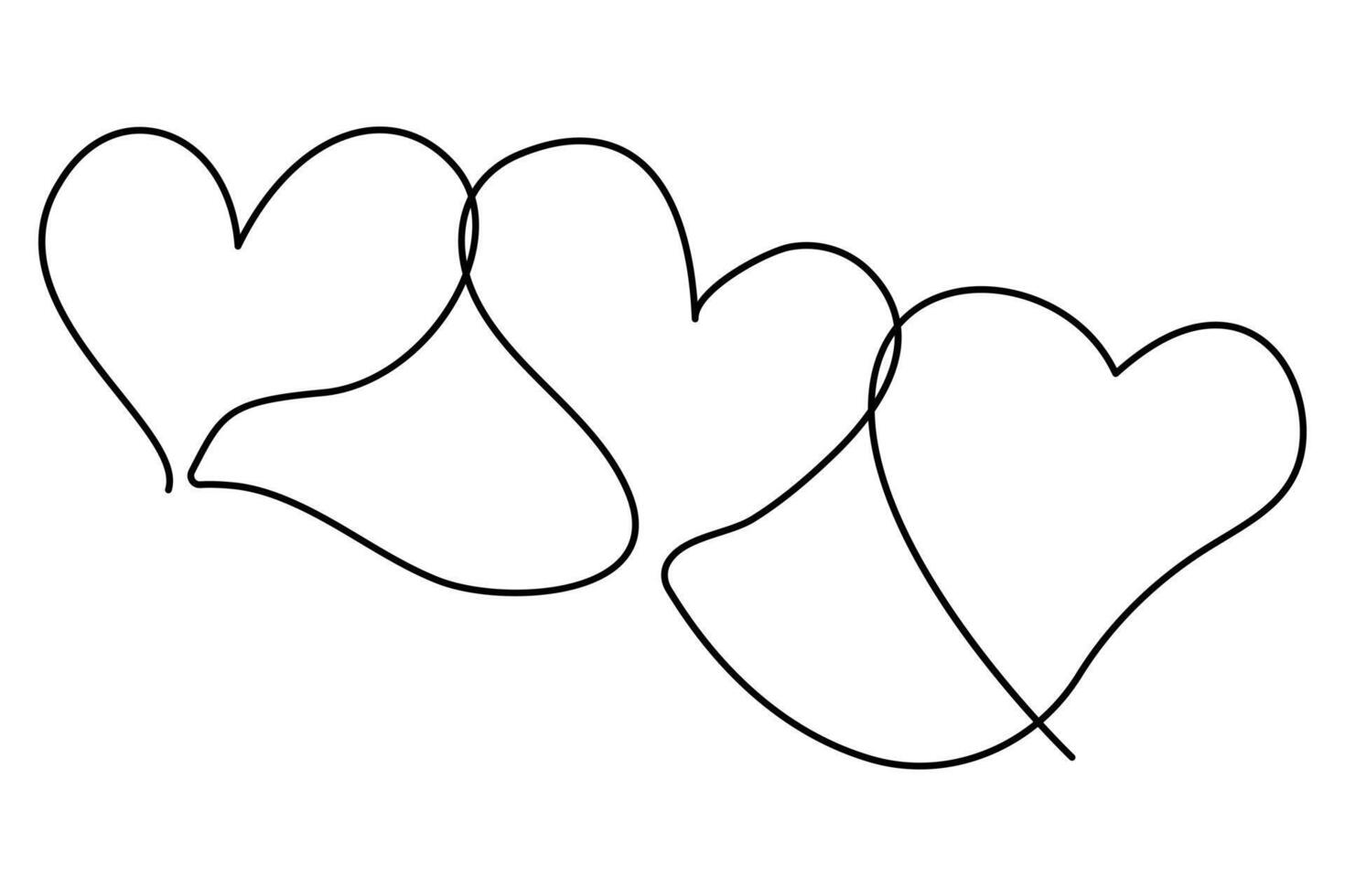 Abstract three hearts one-line art sketch vector
