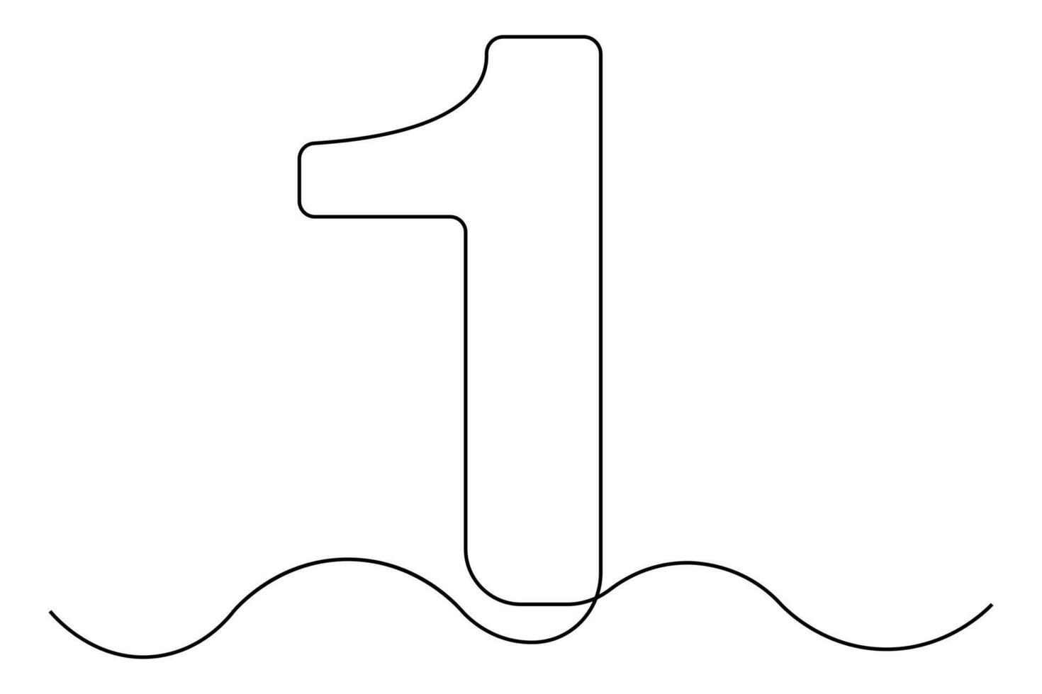 Minimal one-line hand drawing of the number 1 elegant outline design illustration vector