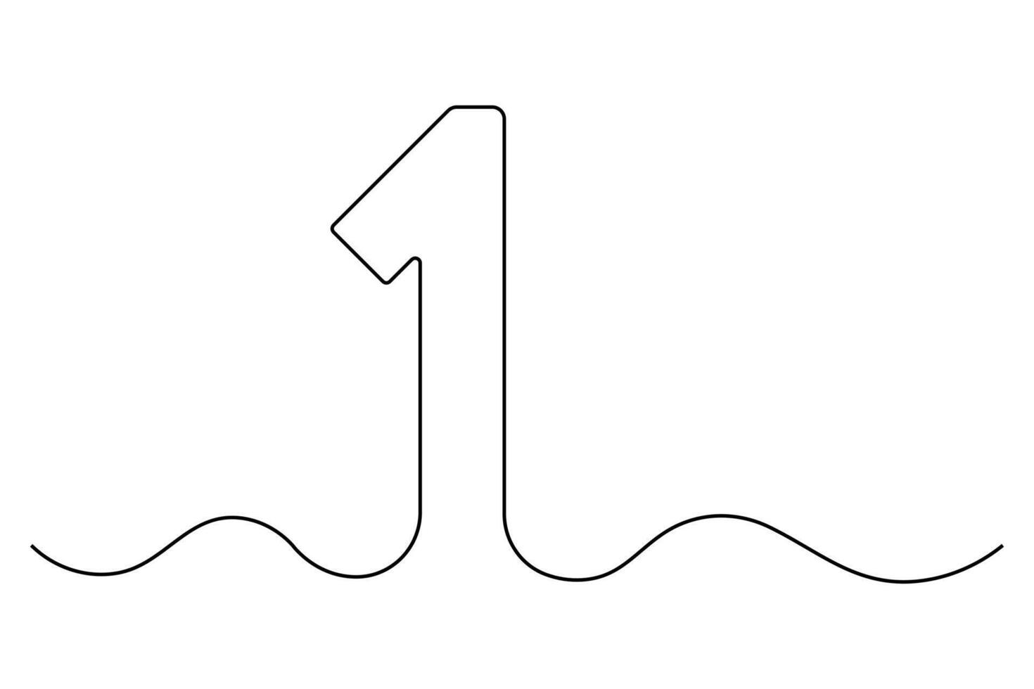 Stylized hand drawn one-line number 1 continuous outline art for graphic design vector