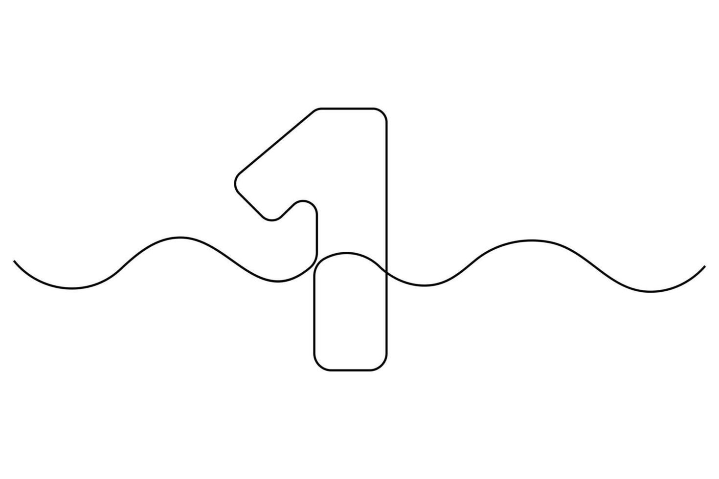 Continuous one-line drawing of number 1 abstract and minimalist outline art vector