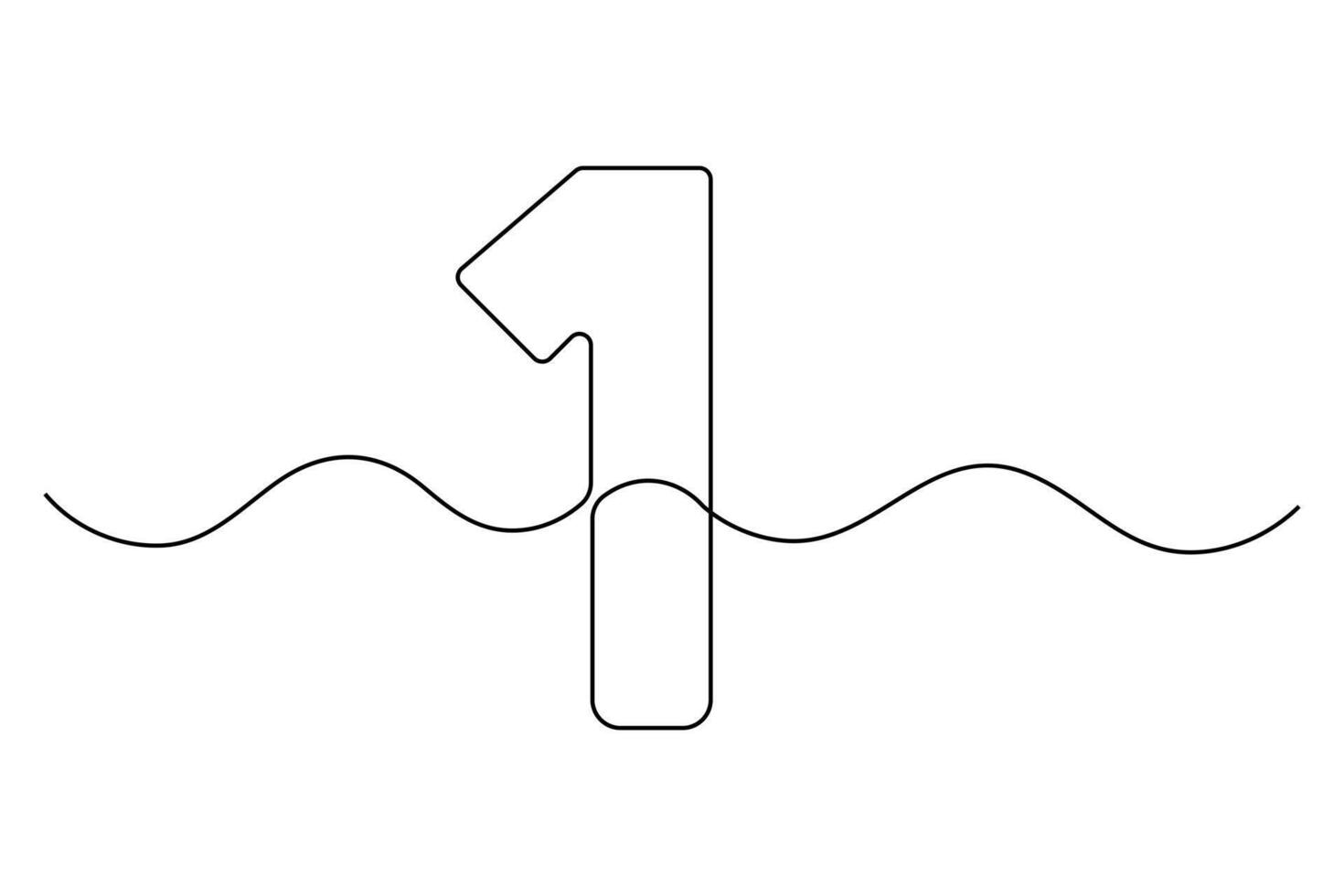 Handcrafted continuous one-line drawing of the number 1 outline art illustration vector