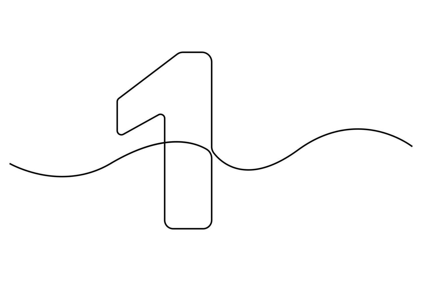 Hand drawn continuous one-line illustration of the number 1 simple outline design vector