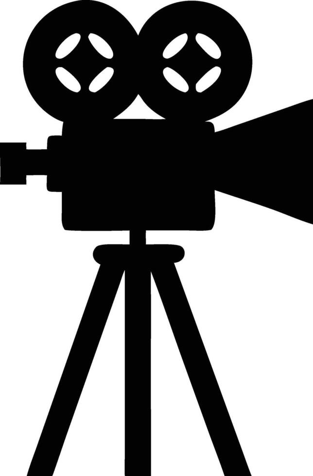 Classic Film Camera Silhouette on Tripod - Vintage Cinema Photography vector