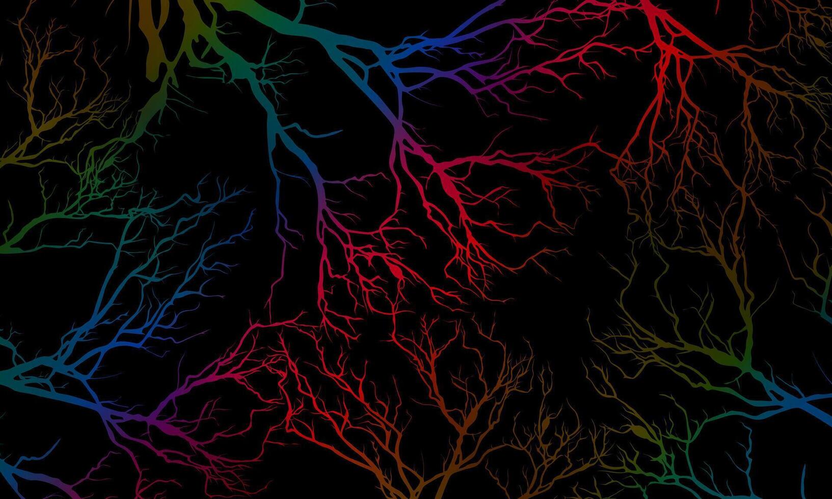 Abstract colorful roots pattern decorative black background. Futuristic nature background. vector