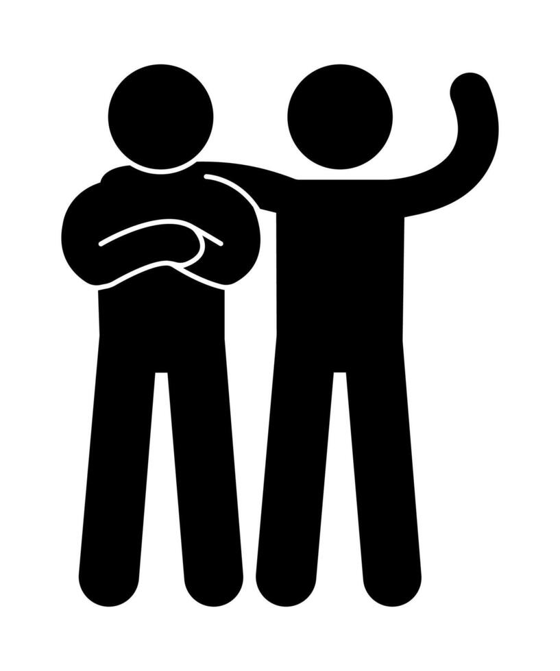 stickman standing with his friend. silhouette cartoon illustration. vector