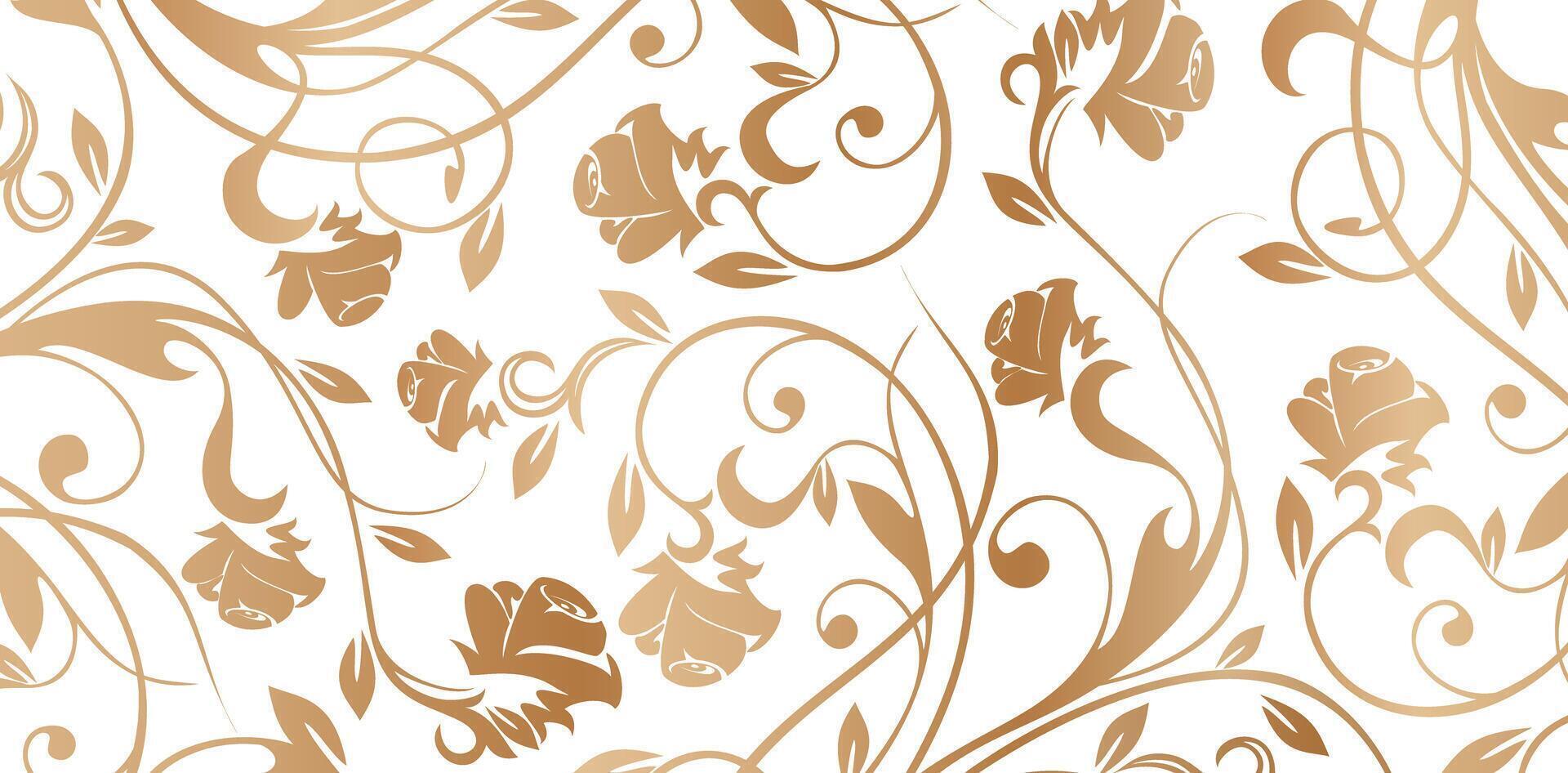 floral pattern with flowers roses decorative golden colors isolated white backgrounds for wallpapers the bedroom, patterned fills, webs pages, surface textures, books covers, fabrics printing vector