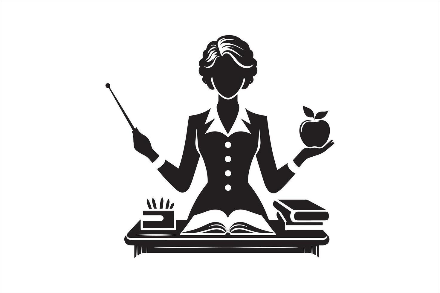 Classroom Teacher Silhouette with Teaching Stick vector