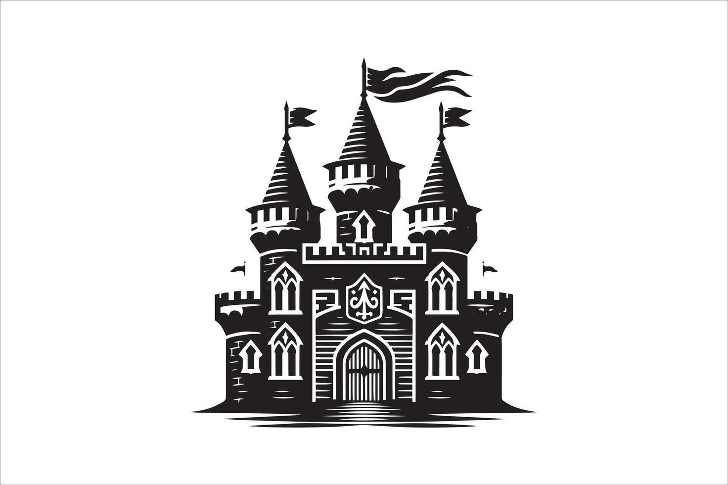 High-Contrast Medieval Castle Outline vector