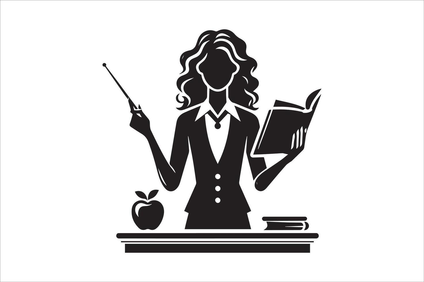 Female Professor Silhouette with Books and Apple vector