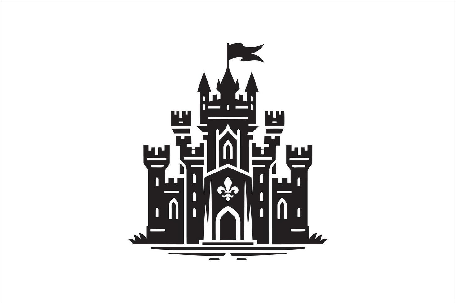 Fantasy Castle Silhouette with Towers and Flags vector
