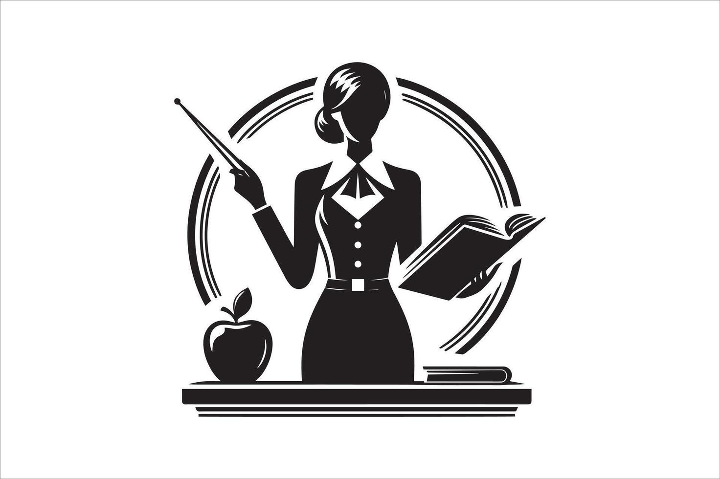 Simple Female Educator Silhouette with Desk and Book vector
