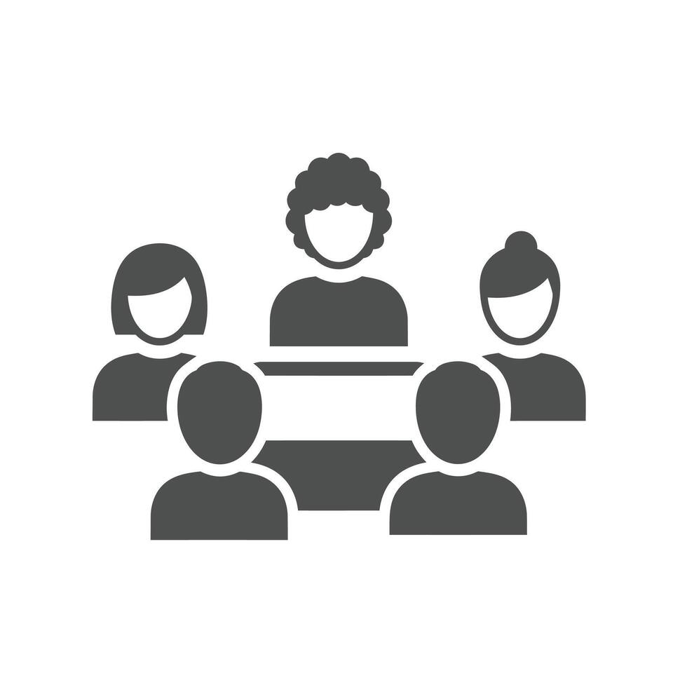 A group of people sitting around a table with a man in the middle vector