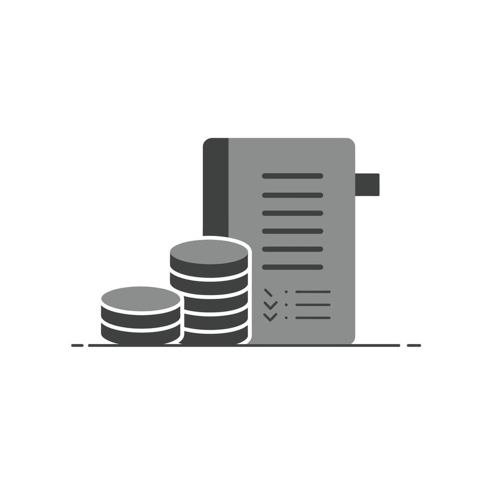 A stack of coins and a checkbook icon vector