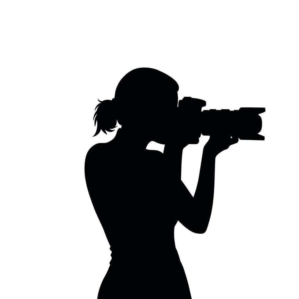 A silhouette icon of a woman holding a camera vector