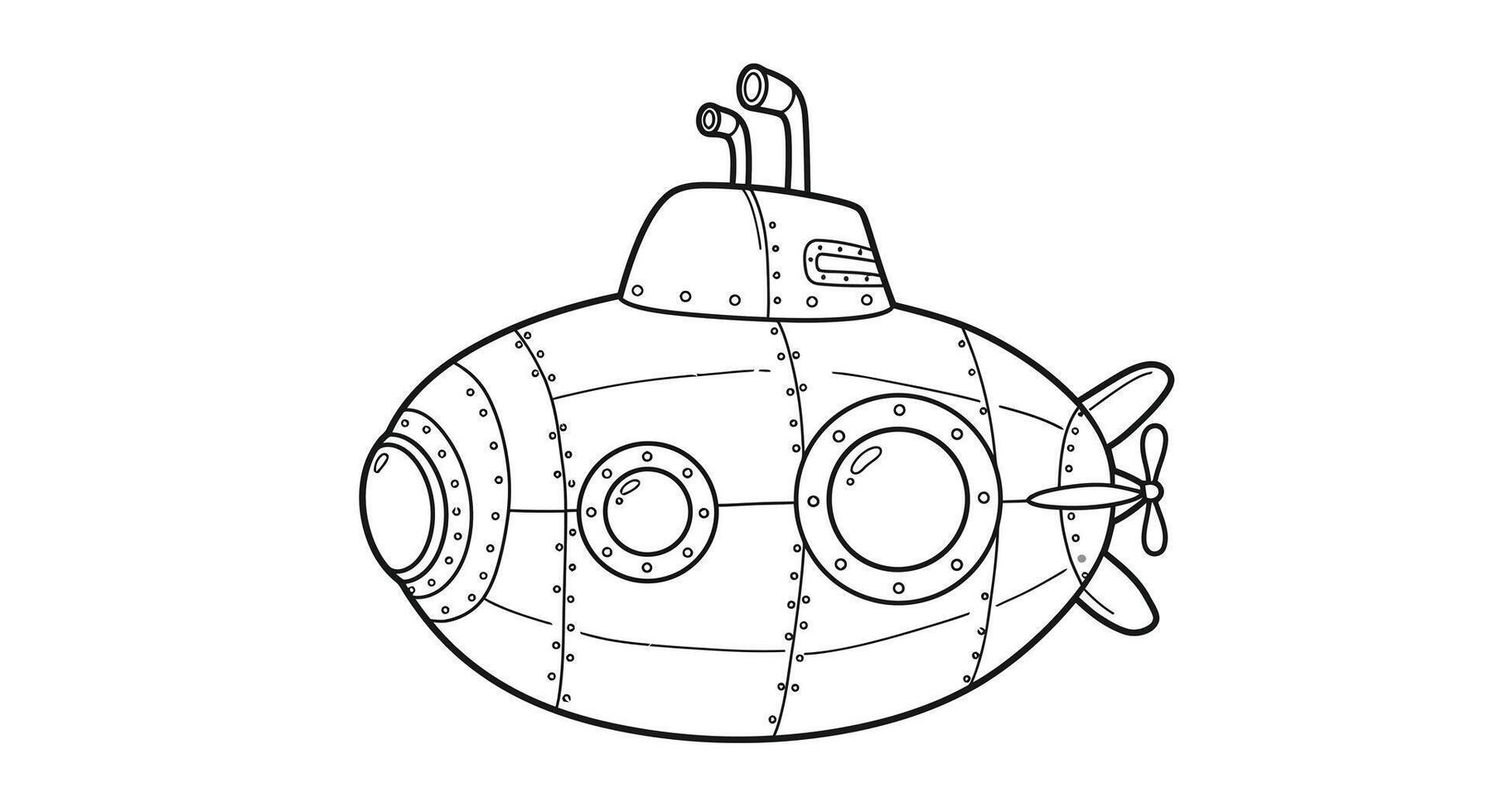 A coloring page of a cartoon submarine vector
