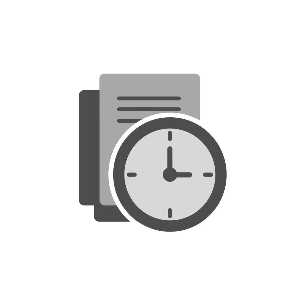 A solid icon of a clock and document on a white background vector