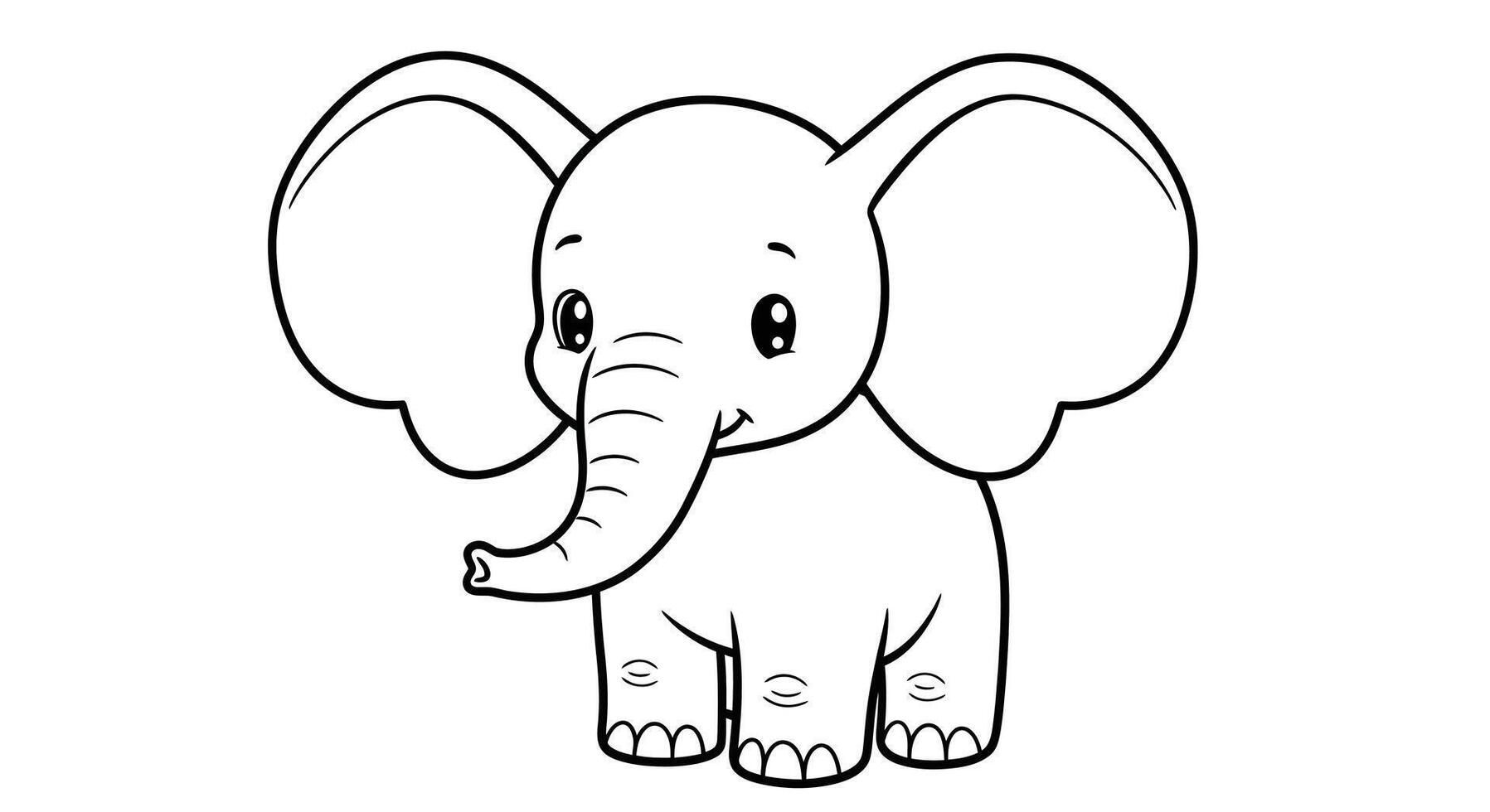 Coloring Page of a Chibi Elephant With Extra-Large Floppy Ears and a Short Curled Trunk vector