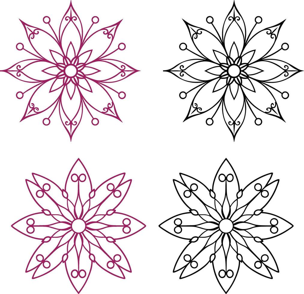 Set of Fairy wings mandala design lineart with colouring page. vector