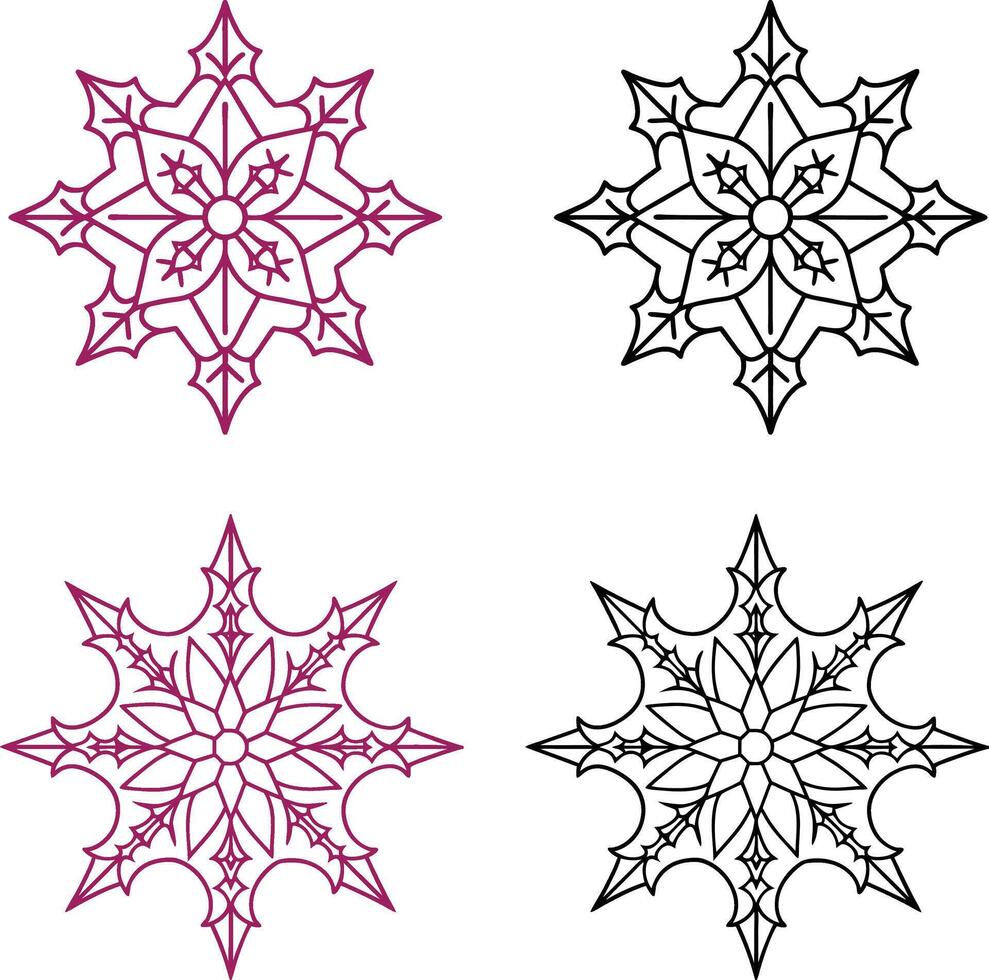 set of snowflakes mandala new 2025 trendy simple unique colouring page vector