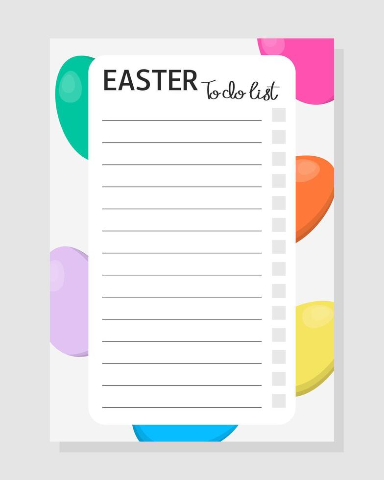 Happy Easter. To Do List for text, planner, shopping, home work, notebook, card and other personal organizer. vector