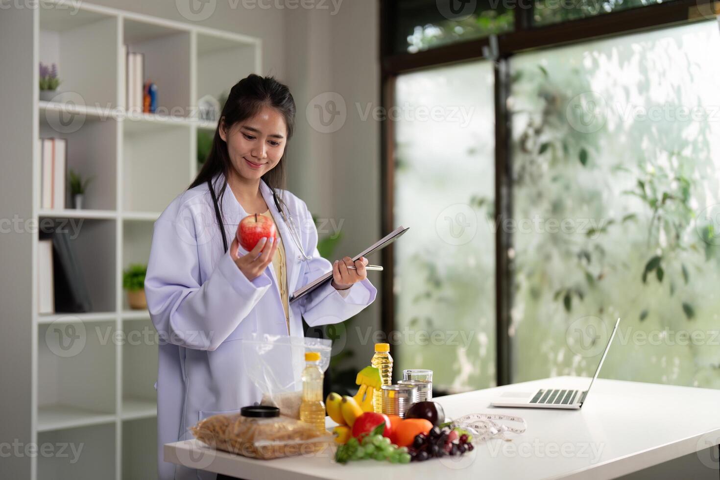 Fruit Analysis and Nutrition Planning. A nutritionist weighing options for promoting fruit intake among clients. photo