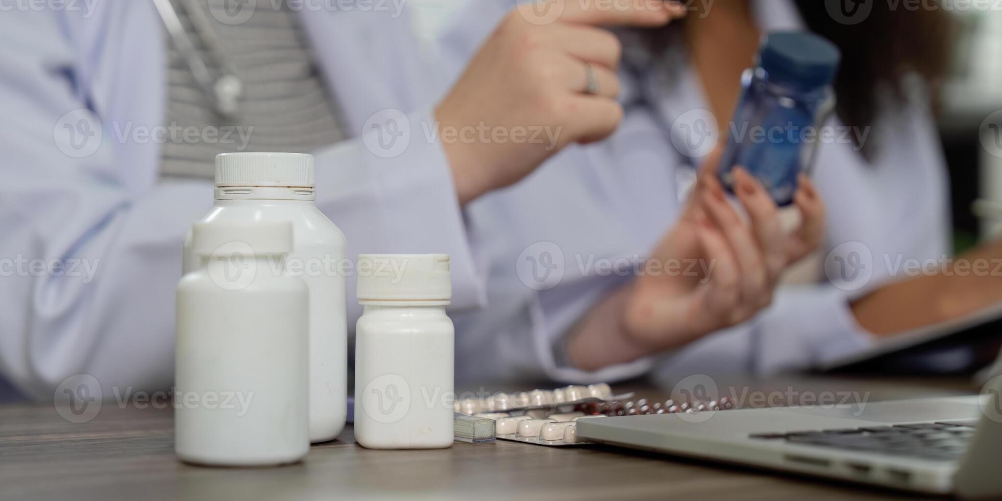 Telehealth and Medication Assessment. A healthcare provider discusses medication options through a virtual platform with a focus on patient safety. photo