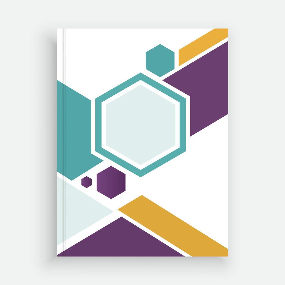 a notebook with geometric shapes and a purple, yellow and blue cover vector