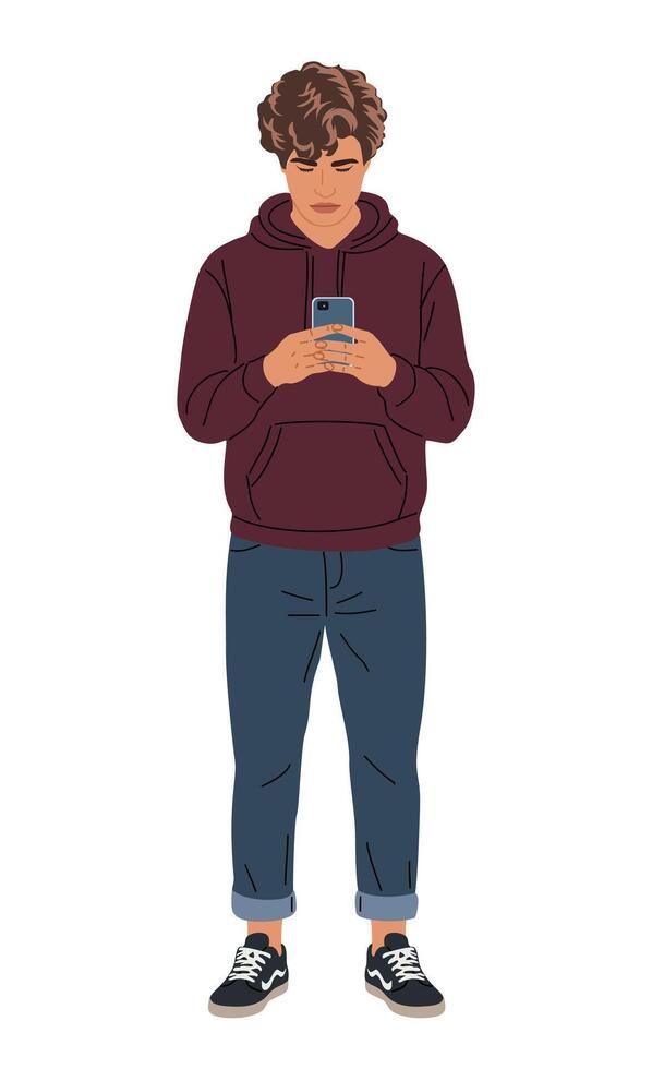 Young casual man using smartphone isolated vector