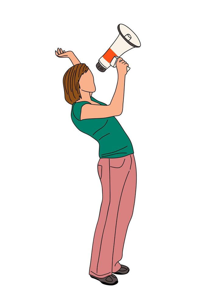 A Woman shouting through megaphone isolated vector