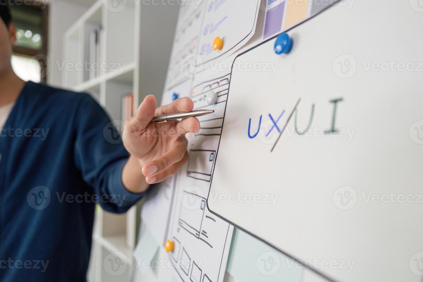 UXUI Focus and Professional Detailing. Team member highlights key design principles. photo