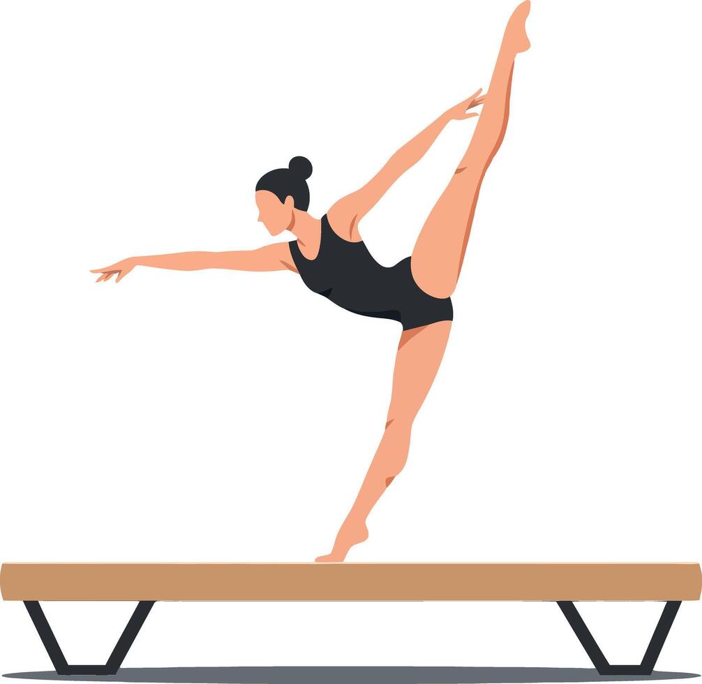 A graceful gymnast performing an elegant pose on a balance beam in a minimal style illustration showcasing athleticism and poise in a dynamic scene vector