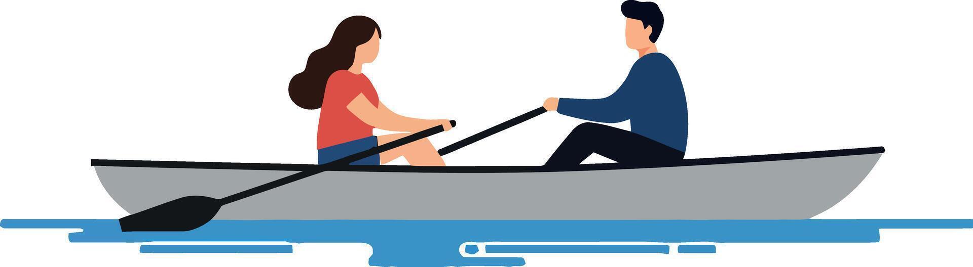 A couple enjoying a serene rowing experience on a calm lake, depicted in flat art style, showcasing connection and tranquility in nature vector