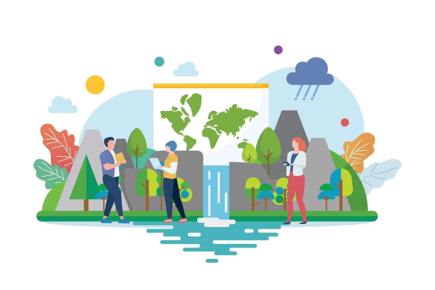 Geography class with miniature people vector