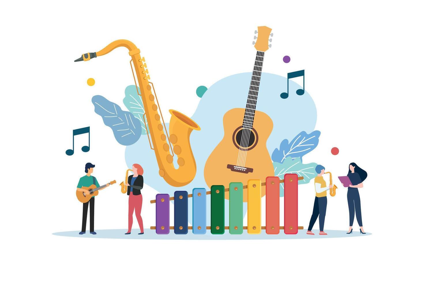Musical class with miniature people vector