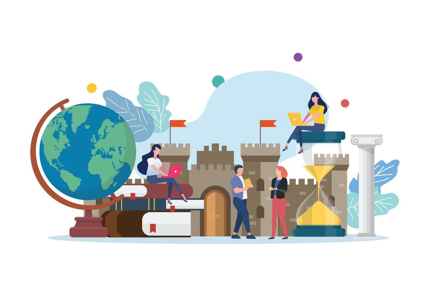 History class with miniature people vector