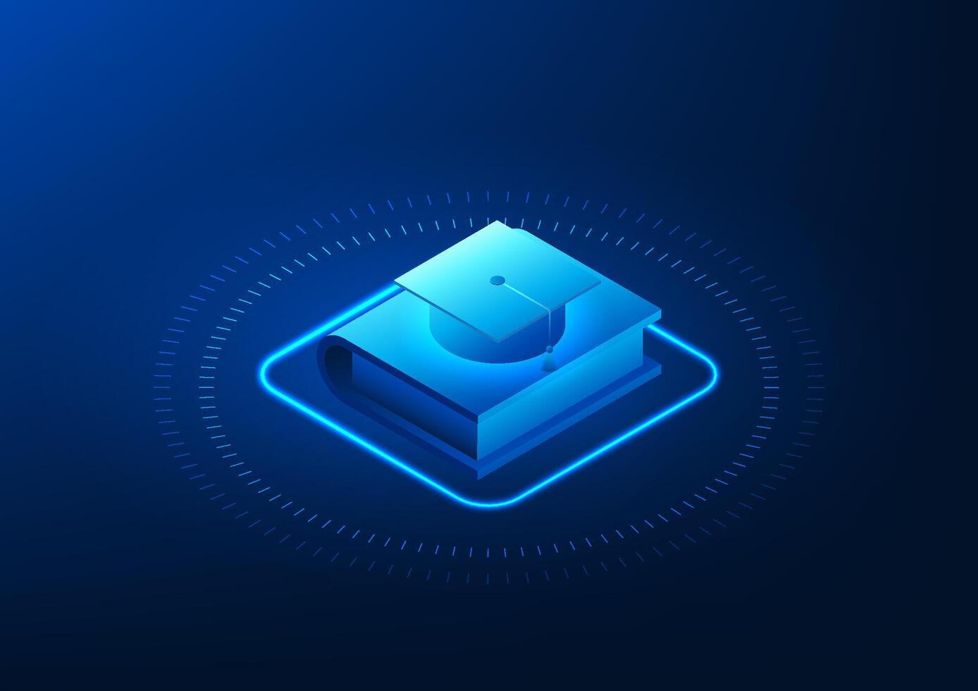 Educational Technology A book with a graduation cap on top, signifying the use of artificial intelligence technology to help develop education to improve knowledge and access to learning. vector