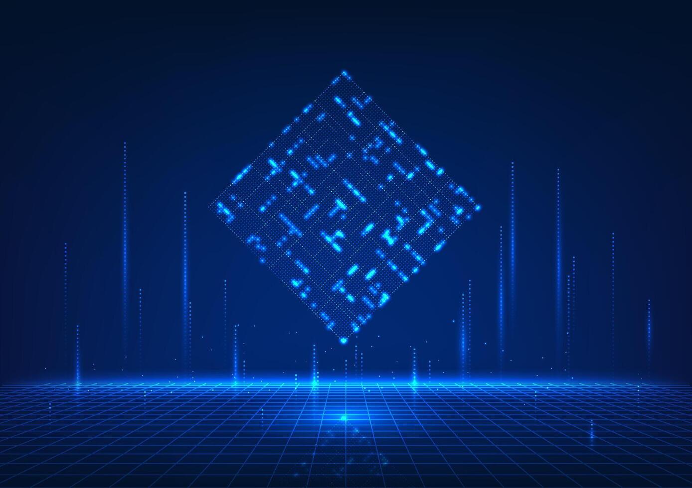 Quantum technology, a box of dots, a quantum computer that can process massive amounts of data at high speeds, unlocking new potential in AI, cryptography, and molecular simulations in science. vector